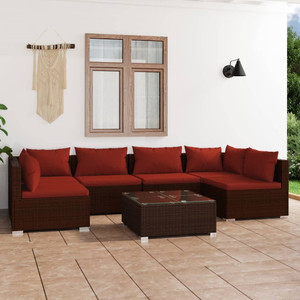 7 Piece Patio Lounge Set with Cushions Poly Rattan Brown A949-3101883