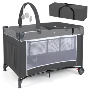 3-in-1 Portable Baby Crib and Playpen with Changing Table-Gray - Color: Gray D681-BC10291GR