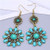 Vintage Royal Fashion Resin and Rhinestone Flower Design Women Dangle Earrings - Teal A392-fear7529