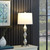 30" Brushed Silver Geo Glass Table Lamp With White Shade N270-482670