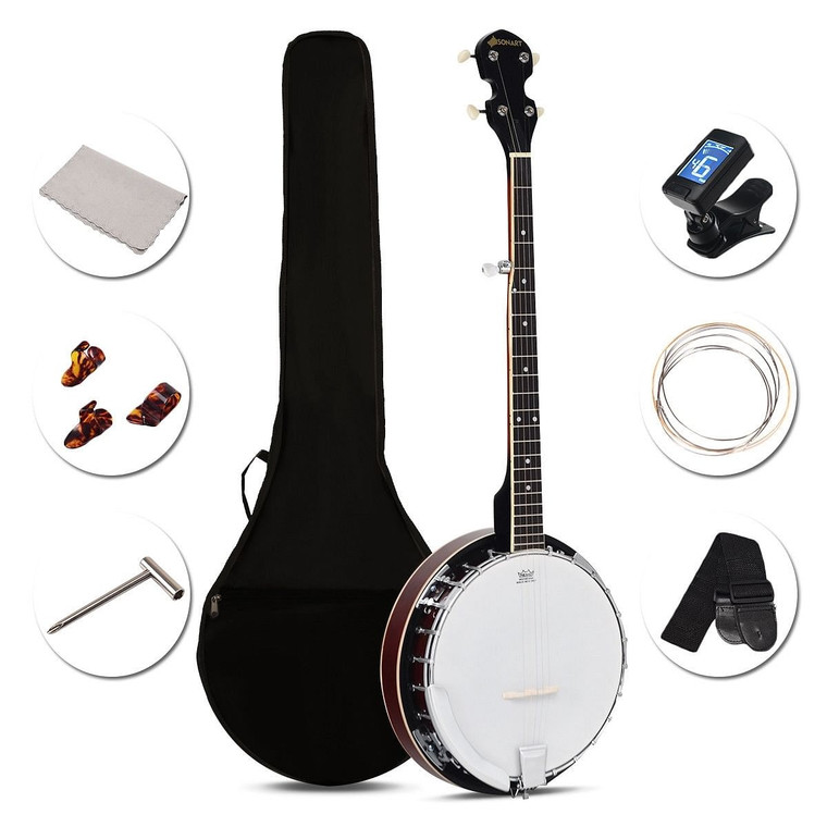 5-String Geared Tunable Banjo with case - Color: Black D681-MU10052
