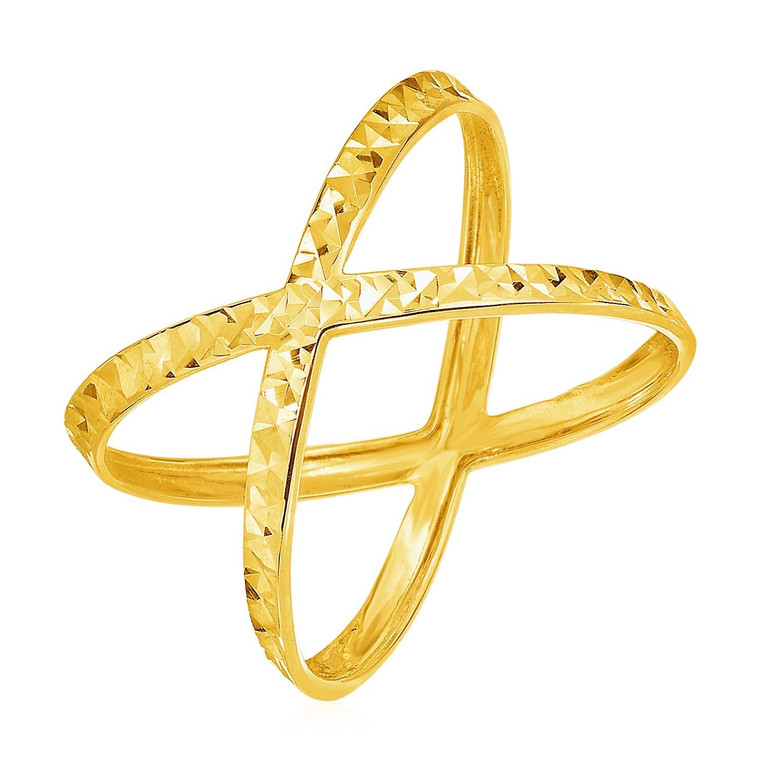 14k Yellow Gold Textured X Profile Ring P150-45188-8