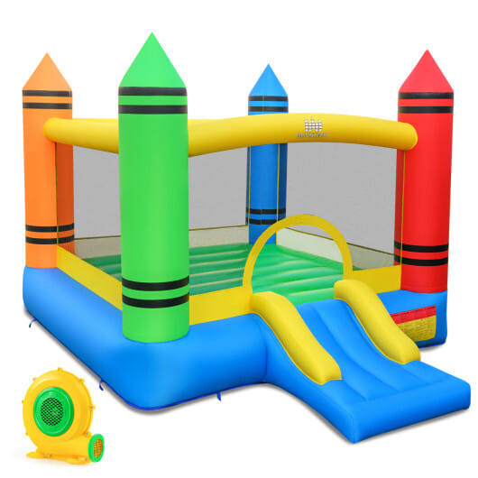 Inflatable Bounce House 2-in-1 Crayon Themed Kids Bouncer with 550W Blower B593-NP13009US