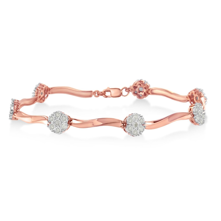 .925 10k Rose Gold Over Sterling Silver 1.0 cttw Diamond Floral Link Bracelet (I-J Color,I3 Clarity) N162-60-7901RDM
