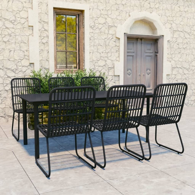 Dining Set Black Poly rattan, powder-coated steel, glass A949-3060253