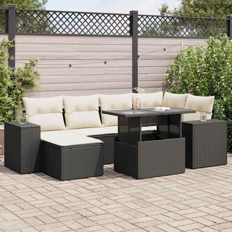 Garden Sofa Set Black PE Rattan 7-Piece Adjustable Feet A949-3326827