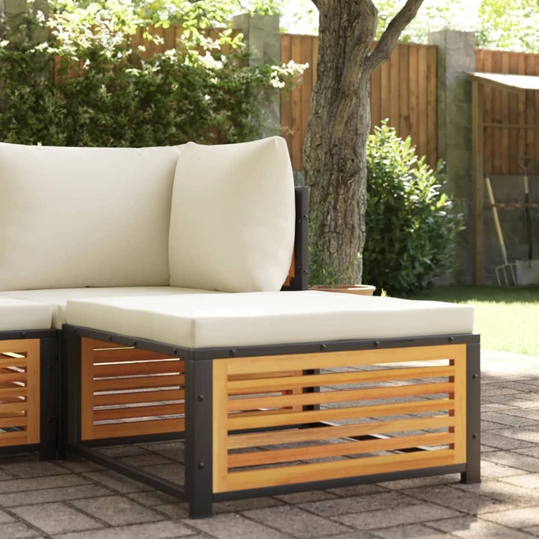 Garden Stool Cream White Solid Acacia Wood, Powder-Coated Steel A949-367647