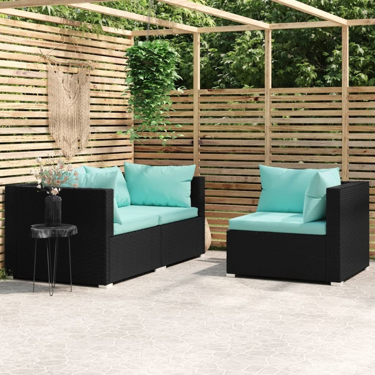 Garden Lounge Set Black with Aqua Cushions A949-317538