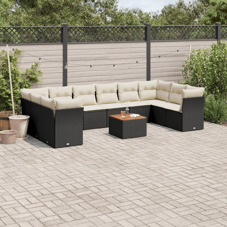 Garden Sofa Set Black and Cream PE Rattan and Solid Acacia Wood A949-3223830