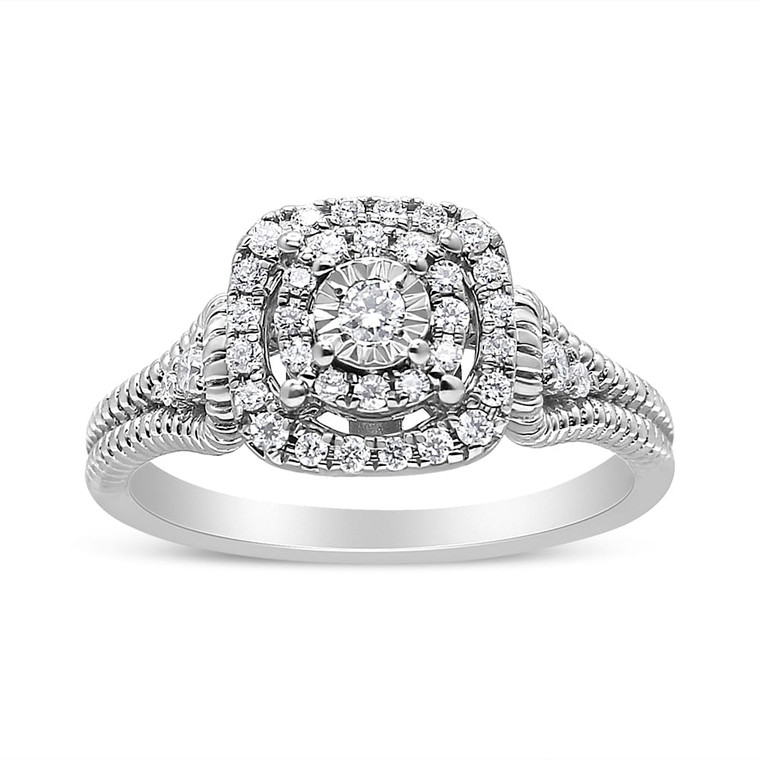 .925 Sterling Silver 1/3 Cttw Miracle Set Round-Cut Diamond Cocktail Ring (H-I Color, I1-I2 Clarity N162-016935R700