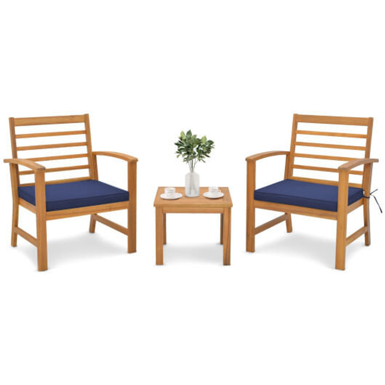 3 Pieces Outdoor Furniture Set with Soft Seat Cushions-Navy - Color: Navy D681-HW72089NY