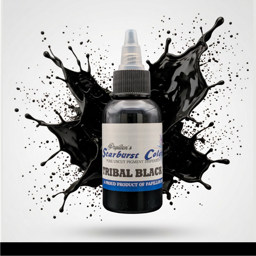 Tribal Black Starburst Colors Professional Original Papillon Tattoo Inks Tribal Dark Shade Made in USA 35+years 100% Organic All Natural Sterilized Tattoo Inks for professional use ONLY! ALWAYS SHAKE WELL