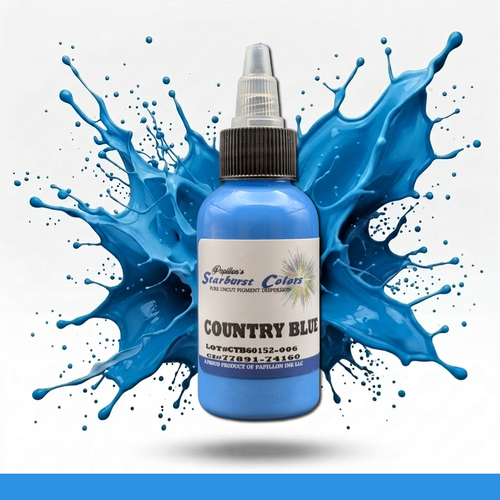Country Blue Starburst Colors Professional Original Papillon Tattoo Inks Blue Natural shade Made in USA 35+years 100% Organic All Natural Sterilized Tattoo Inks for professional use ONLY Shake Well