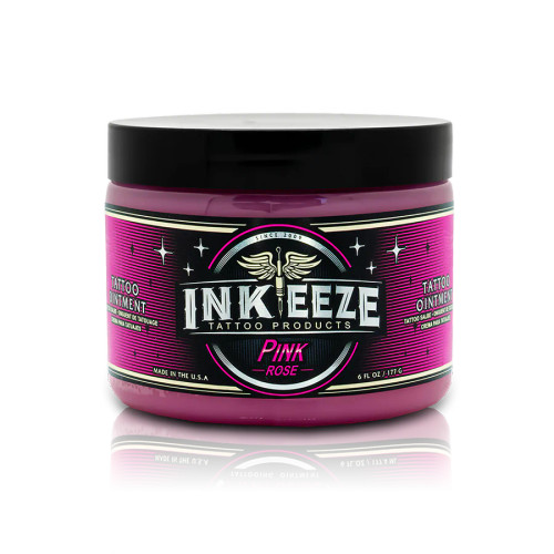 OINTMENT: INK-EEZE Pink Tattoo Ointment is a NON-Petroleum based ointment infused with essential oils. The formula was specifically developed by tattooers and skin care specialists for use as a lubricant during the tattoo process and collectors to use as an aftercare. A little goes a long way.

DIRECTIONS: STORE IN A COOL, DRY PLACE. FOR THE ARTIST - Apply as needed during the tattoo application. FOR AFTERCARE - Apply thin coats as needed during the recovery period.

WARNINGS: Keep out of reach of children. Avoid contact with eyes. In case of accidental contact with eyes rinse with cold water.

INGREDIENTS: Carthamus tinctorius (Safflower) Seed Oil, Beeswax, Synthetic Beeswax, Fragrance, Calophyllum Inophllum Seed Oil, Tamanu, Royal Jelly Extract, Propandiol, Propolis Wax, Red 7