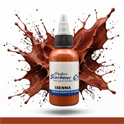 Sienna Starburst Colors Professional Original Papillon Tattoo Inks Brown shade Made in USA 35+years 100% Organic All Natural Sterilized Tattoo Inks for professional use ONLY