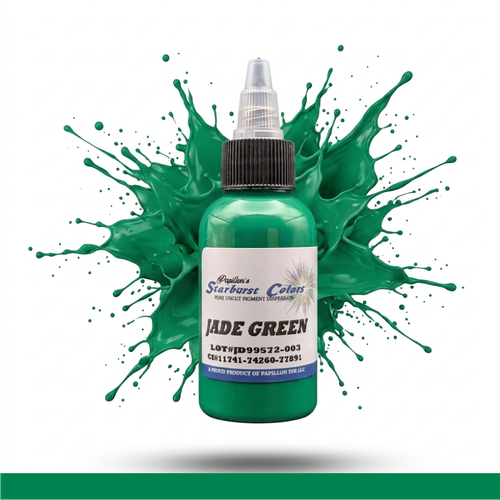 Jade Green Starburst Colors Professional Original Papillon Tattoo Inks Green neutral shade Made in USA 35+years 100% Organic All Natural Sterilized Tattoo Inks for professional use ONLY