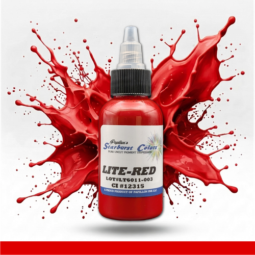 Light (Lite) Red Starburst Colors Professional Original Papillon Tattoo Inks Red Light Neutral Shade Made in USA 35+years 100% Organic All Natural Sterilized Tattoo Inks for professional use ONLY! ALWAYS SHAKE WELL