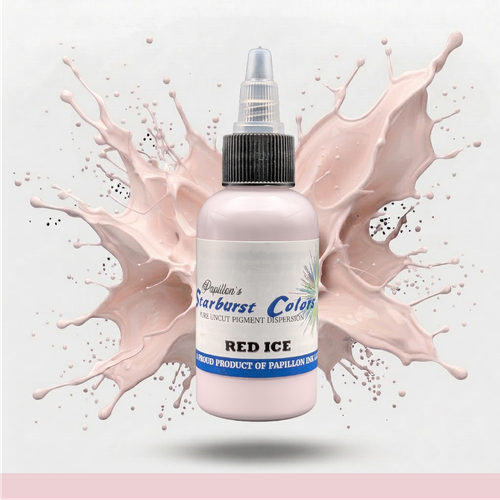 Red Ice Starburst Colors Professional Original Papillon Tattoo Inks Red Ice Pink Light Shade Made in USA 35+years 100% Organic All Natural Sterilized Tattoo Inks for professional use ONLY! ALWAYS SHAKE WELL