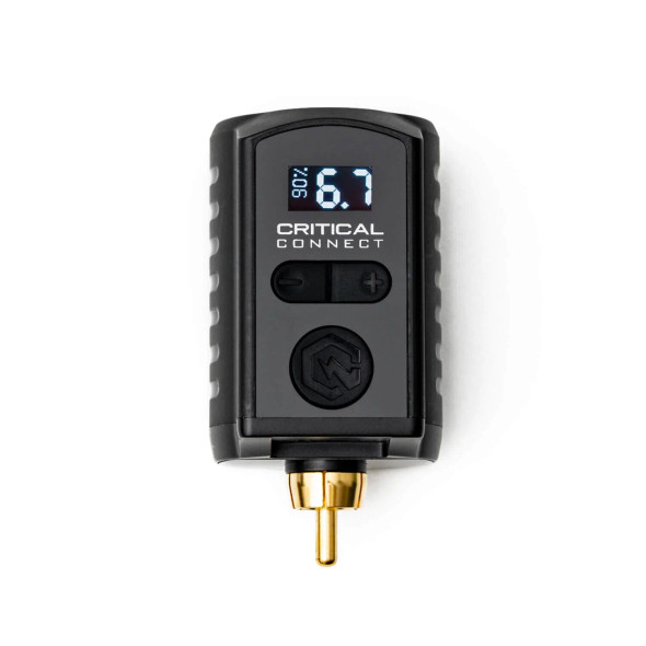 The Critical Connect Universal Battery utilizes Bluetooth 5.0 and Critical Core technology - created for consistent power and extreme accuracy. Experience ultimate power, freedom, and versatility.
Features & Benefits:
Crisp OLED Display & Precise Voltage
Ergonomic Design
Utilizes Bluetooth 5.0 Technology
Utilizes Critical Core – created for consistent power and extreme accuracy.
Available in both RCA & 3.5mm connections
Compatible with most rotary brands
Featured jumpstart assist for large needle groupings and hard starting motors
Control the ON/OFF function of the batteries through two modes: Continuous & Momentary
Compatible & wirelessly connects with the Critical Connect Foot Switch*
Connect up to (4) Critical Connect batteries to (1) Critical Connect Foot Switch for adaptability & cordless freedom
Dual charging capable dock (optional)
Up to 5+ hours of tattoo time
Voltage Range 4.5v – 13v
Size: 2” L x 1.2” W
Weight: 1.5 oz
USB-C Charger Cable Included
Instruction Manual Included
* = Critical Connect Universal Batteries are compatible & wirelessly connect with ONLY the Critical Connect Foot Switch (simultaneously, the Critical Connect Foot Switch is ONLY compatible with Critical Connect batteries) The Critical Connect Universal Battery utilizes Bluetooth 5.0 and Critical Core technology - created for consistent power and extreme accuracy. Experience ultimate power, freedom, and versatility.
Features & Benefits:
Crisp OLED Display & Precise Voltage
Ergonomic Design
Utilizes Bluetooth 5.0 Technology
Utilizes Critical Core – created for consistent power and extreme accuracy.
Available in both RCA & 3.5mm connections
Compatible with most rotary brands
Featured jumpstart assist for large needle groupings and hard starting motors
Control the ON/OFF function of the batteries through two modes: Continuous & Momentary
Compatible & wirelessly connects with the Critical Connect Foot Switch*
Connect up to (4) Critical Connect batteries to (1) Critical Connect Foot Switch for adaptability & cordless freedom
Dual charging capable dock (optional)
Up to 5+ hours of tattoo time
Voltage Range 4.5v – 13v
Size: 2” L x 1.2” W
Weight: 1.5 oz
USB-C Charger Cable Included
Instruction Manual Included
* = Critical Connect Universal Batteries are compatible & wirelessly connect with ONLY the Critical Connect Foot Switch (simultaneously, the Critical Connect Foot Switch is ONLY compatible with Critical Connect batteries)