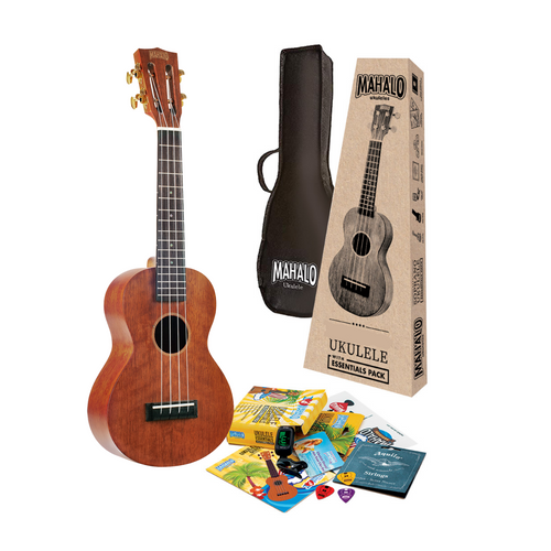 Mahalo Java Series Concert Ukulele w/ Essentials Accessory Pack - Transparent Brown