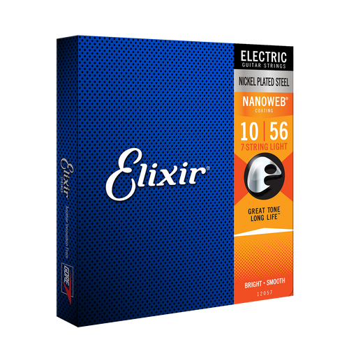 Elixir 12057 Nanoweb Electric Guitar Strings 7 String Light 10-56