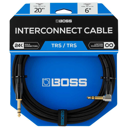 BOSS BCC-20-TRA TRS Footswitch Cable 20ft 1/4" TRS Angled > 1/4" TRS