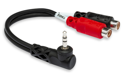 HOSA YRA-167 Stereo Breakout Cable 3.5mm TRS Male Right-angle to Left and Right RCA Female
