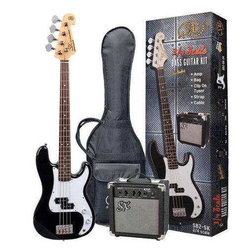 Sx SB2SK34B 3/4 size Bass Guitar & Amp Pack - Black