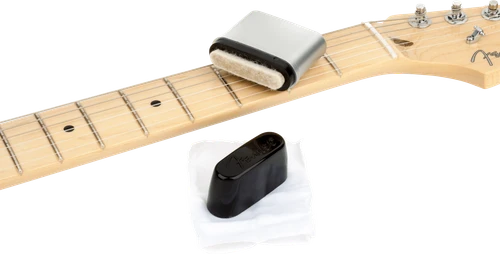 Fender Speed Slick guitar string cleaner applicator with cleaning cloth.