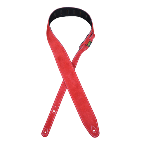 Colonial Leather double suede guitar strap red front view on white background