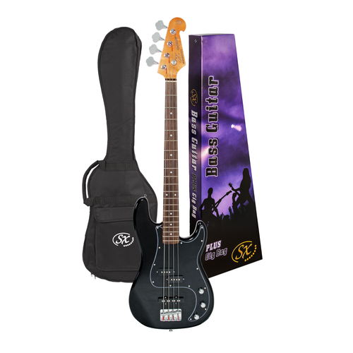 SX vintage style bass guitar black full size with gig bag