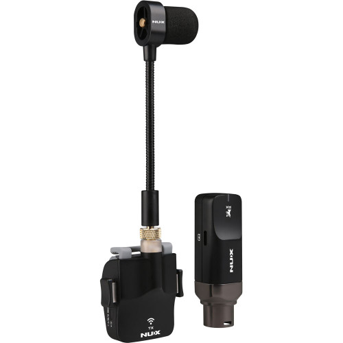 NU-X B-6 digital 2.4GHz wireless microphone system for saxophone with rechargeable charging case.