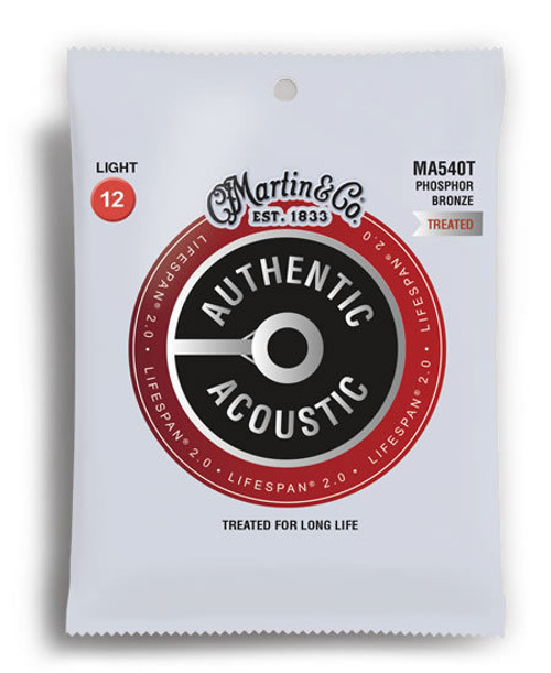 Martin MA540T Authnetic Acoustic Guitar Strings Lifespan 2.0 Phosphor Bronze Light 12-54