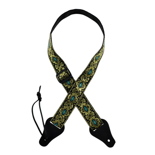 Jacquard Embroidered Ukulele Strap - Gold & Aqua