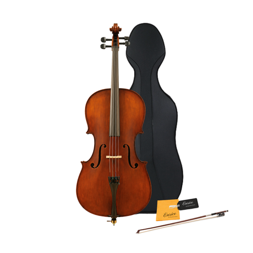Enrico Student Plus II 3/4 cello outfit with case, bow, tag and cloth