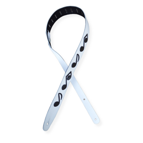 Music Note 2.5″ Leather Guitar Strap - Black & White Colonial Leather