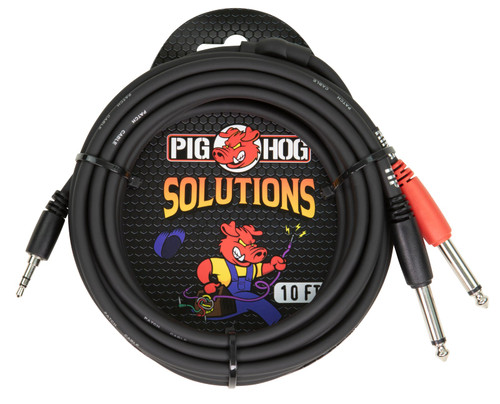 Pig Hog PB-S3410 stereo breakout cable 3.5mm to dual 1/4 inch front view