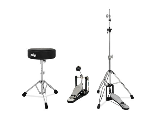 PDP Hardware Pack. Inc: 700 Series Single Pedal, 3-leg Hi-Hat Stand & Stool