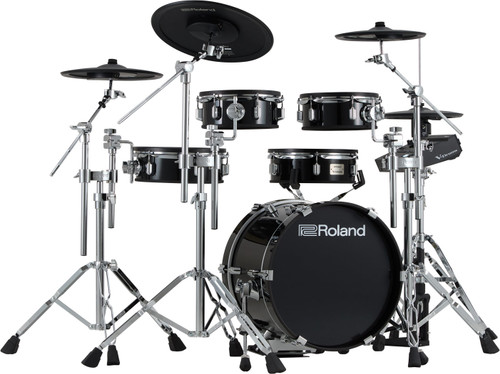 Roland VAD-316 V-Drums Acoustic Design Kit with shallow wood shells, full-size KD-18 kick, PDA toms and snare, VH-10 hi-hat, CY-16R-T ride, and V31 module.