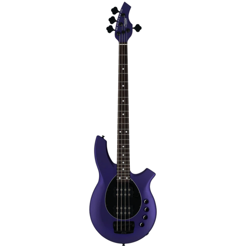 Sterling by Music Man Bongo Bass in Firemist Purple Satinwith roasted maple neck, rosewood fingerboard, dual humbuckers, and modern contoured body.