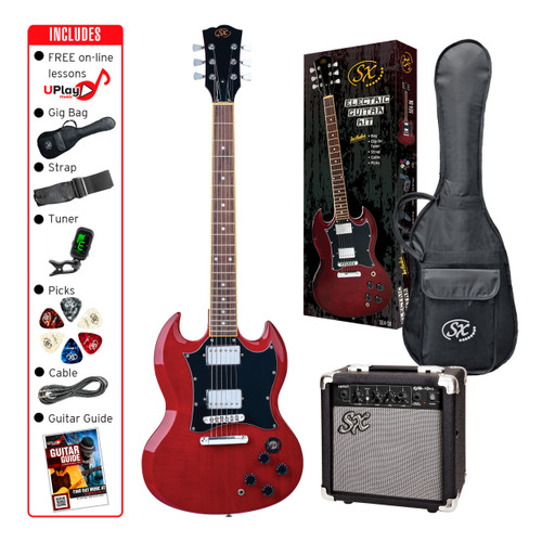 SX SG Style Electric Guitar Pack with 10W Amp, Gig Bag & Accessories – Wine Red