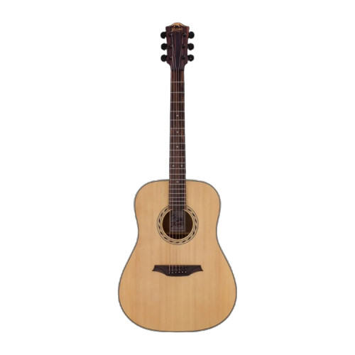 Bromo BAA1 dreadnought acoustic guitar with satin finish, spruce top, mahogany body, Amara Ebony fingerboard, and Mt. Bromo headstock logo, photographed front-on against a neutral background.