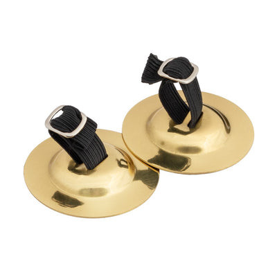 CPK ED460 brass finger cymbals pair with elastic straps and dual storage pouch.
