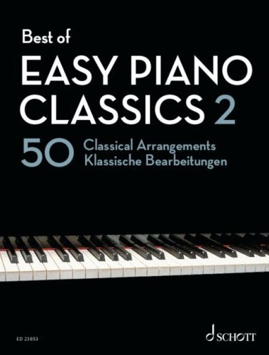 Best of Easy Piano Classics 2 softcover piano book showing classical-style cover artwork, with interior pages featuring simplified piano notation and fingering.