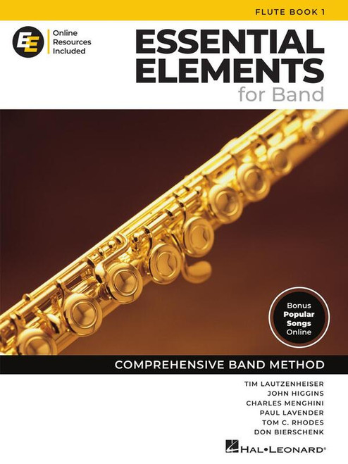Cover of Essential Elements for Band Flute Book 1 New Series, compatible with previous editions and designed for beginner band students.