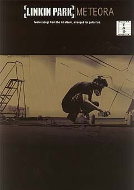 Cover of Linkin Park Meteora Guitar TAB book featuring album artwork and full guitar transcriptions in standard notation and TAB.