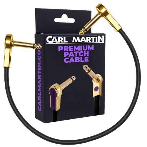 Carl Martin flat patch cable with gold-plated right-angle connectors designed for pedalboards.