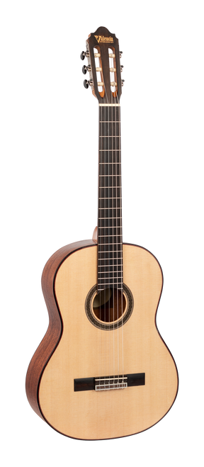 Valencia VC704H concert classical guitar with natural satin finish and thin neck design.