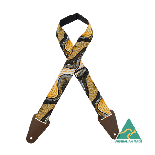 Colonial Leather Aboriginal Art Guitar Strap – Kangaroo River Camp Tan