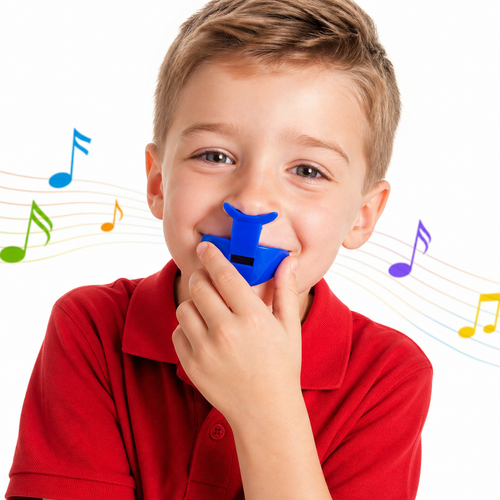 Child playing Trophy nose flute front view original design